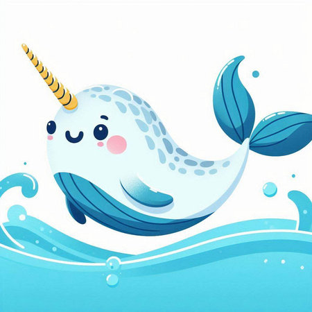 Cute cartoon narwhal in the sea. Vector illustration.のイラスト素材