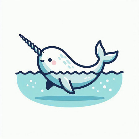 Cute cartoon whale swimming in the sea. Hand drawn vector illustration.のイラスト素材