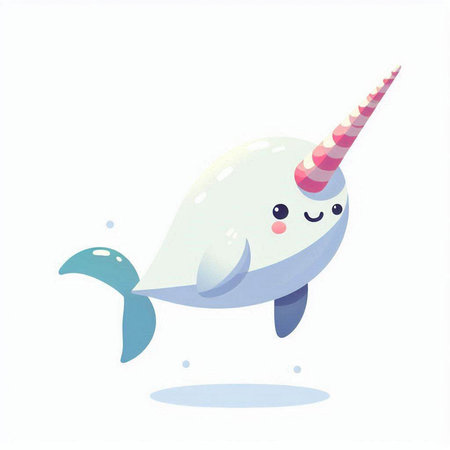 Cute cartoon narwhal isolated on white background. Vector illustration.のイラスト素材
