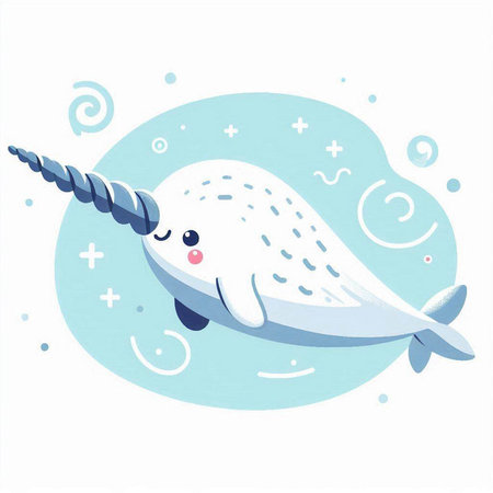 Cute narwhal on a blue background. Vector illustration.のイラスト素材