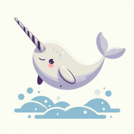 funny narwhal in the sea, vector illustration, eps10のイラスト素材
