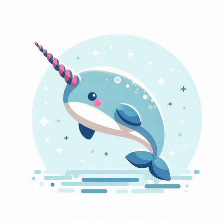 Cute cartoon narwhal with unicorn horn. Vector illustration.のイラスト素材