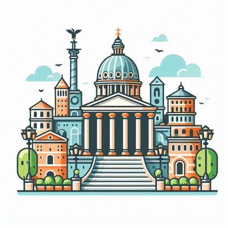 Flat style vector illustration of St. Stephen's Basilica in Budapest, Hungaryのイラスト素材