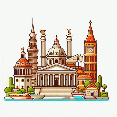 Famous landmarks of the world. Vector illustration on white background.のイラスト素材