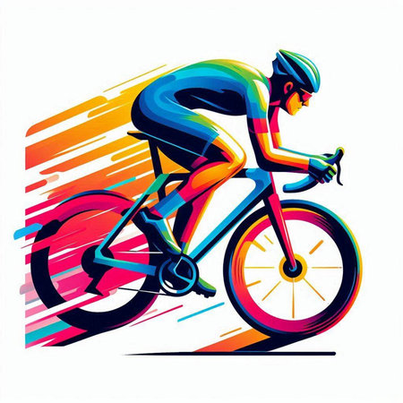 Cyclist riding a bike, vector illustration. Colorful abstract backgroundのイラスト素材