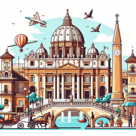 Venice panorama with Saint Peter's Basilica, Italy. Vector illustrationのイラスト素材
