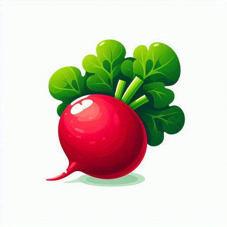 Radish with green leaves isolated on white background. Vector illustration.のイラスト素材