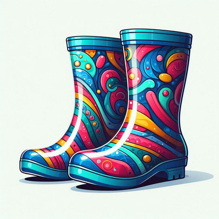 Illustration of a rubber boots with colorful patterns on a white backgroundのイラスト素材