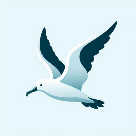 Flying seagull icon isolated on blue background. Vector illustration.のイラスト素材