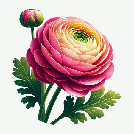 vector illustration of a colorful ranunculus flower isolated on white backgroundのイラスト素材