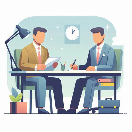 Businessmen working in the office. Vector illustration in flat style.のイラスト素材