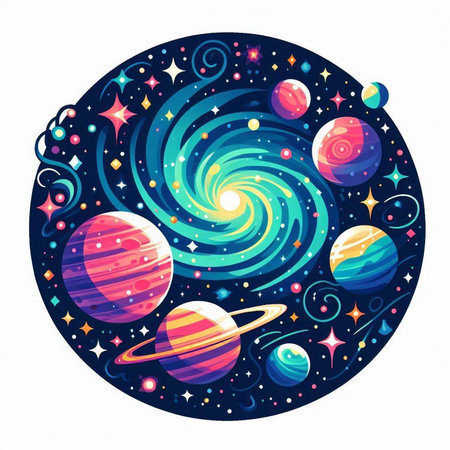 Planets in space. Hand drawn vector illustration for your design.のイラスト素材