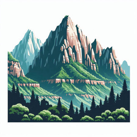 Mountains and forest. Landscape with mountains and forest. Vector illustration.のイラスト素材