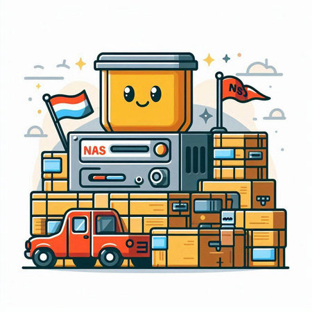Cartoon illustration of a truck loaded with cardboard boxes. Flat line art style vector illustration.のイラスト素材