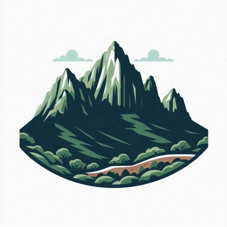 Mountain landscape. Vector illustration of a mountain with river and forest.のイラスト素材