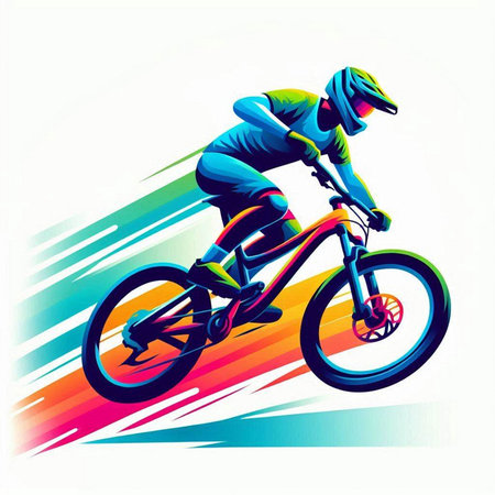 Cyclist riding a bike on a colored background. Vector illustrationのイラスト素材