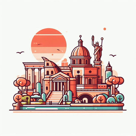 Cityscape of Rome, Italy. Vector illustration in flat style.のイラスト素材