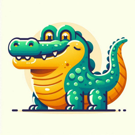 Crocodile vector illustration. Cute cartoon crocodile character.のイラスト素材