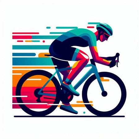 Cyclist riding a bicycle vector illustration. Sport and healthy lifestyle.のイラスト素材