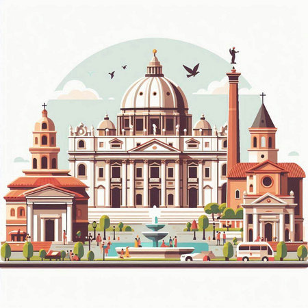 Basilica di San Pietro, Rome, Italy. Vector illustrationのイラスト素材