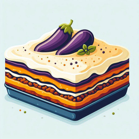 Eggplant cake with eggplant on top. Vector illustration.のイラスト素材