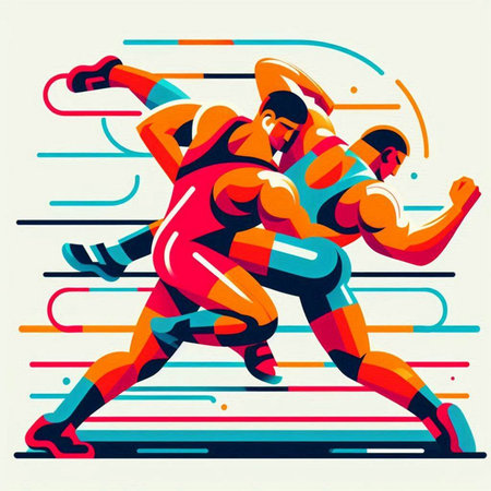 Rugby players fighting for a ball, vector illustration in retro styleのイラスト素材