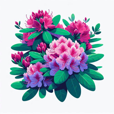 Bouquet of rhododendron flowers. Vector illustrationのイラスト素材