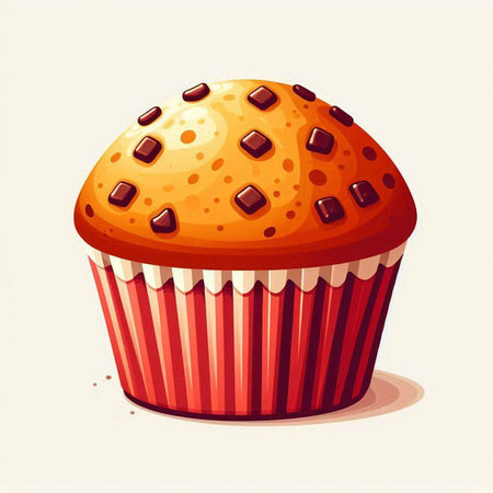 Illustration of a cupcake with chocolate chips on a white backgroundのイラスト素材
