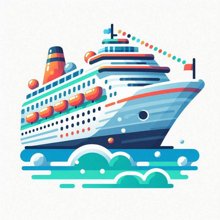 Cruise ship. Vector illustration in flat style. Design element for banner, poster, card.のイラスト素材