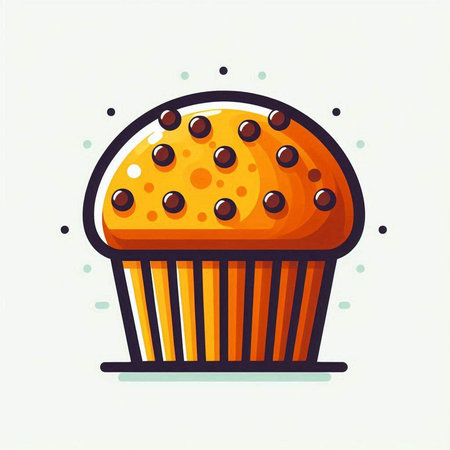 Cupcake with chocolate chips, vector illustration. Cupcake.のイラスト素材