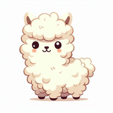 Cute funny cartoon alpaca isolated on white background. Vector illustration.のイラスト素材
