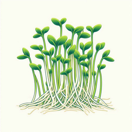 Microgreens. Sprouts of young plants. Vector illustration.のイラスト素材