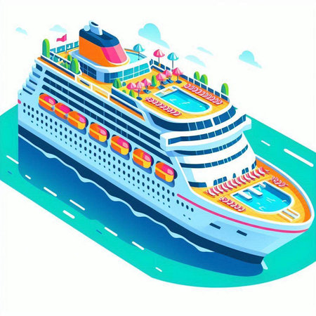 Cruise ship on the road. Vector illustration in flat style.のイラスト素材