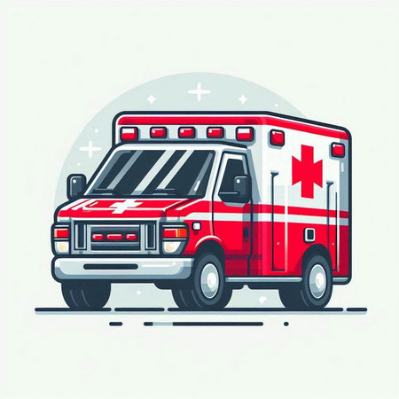 Ambulance car. Emergency vehicle. Vector illustration. Flat style.のイラスト素材