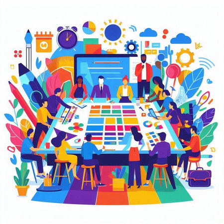 Business people working in office. Teamwork concept. Vector illustration.のイラスト素材