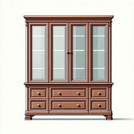 Illustration of a wooden cupboard isolated on a white background.のイラスト素材