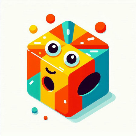 Isometric cube with a surprised face on a light background. Vector illustration.のイラスト素材