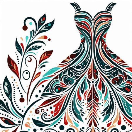Dress with floral ornament in indian style. Vector illustration.のイラスト素材