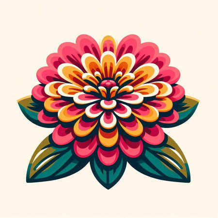 Dahlia flower with leaves and petals. Vector illustration.のイラスト素材
