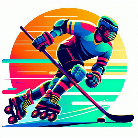 Hockey player on roller skates. Vector illustration in retro styleのイラスト素材