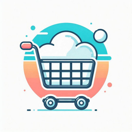 Shopping cart with cloud icon on white background, vector illustration.のイラスト素材