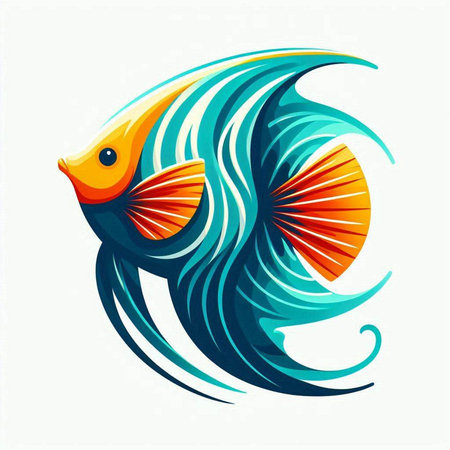 Vector illustration of a goldfish in blue and orange colors on a white backgroundのイラスト素材