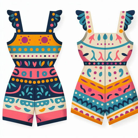 Fashionable women's summer dress with a pattern. Vector illustration.のイラスト素材