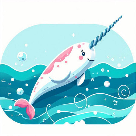 Cute cartoon narwhal in the sea. Vector illustration.のイラスト素材