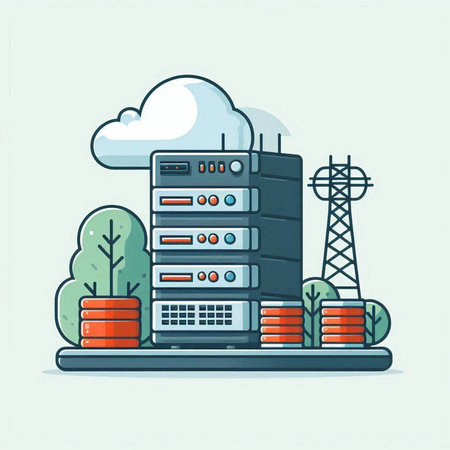 Vector illustration of server tower in flat style. Data center and cloud computing concept.のイラスト素材
