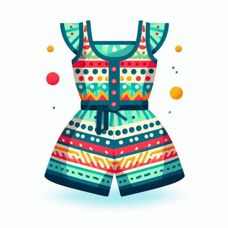 Fashionable women's dress with colorful pattern. Vector illustration.のイラスト素材