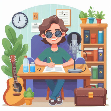 Radio host, radio host, radio host. Vector illustration in cartoon styleのイラスト素材