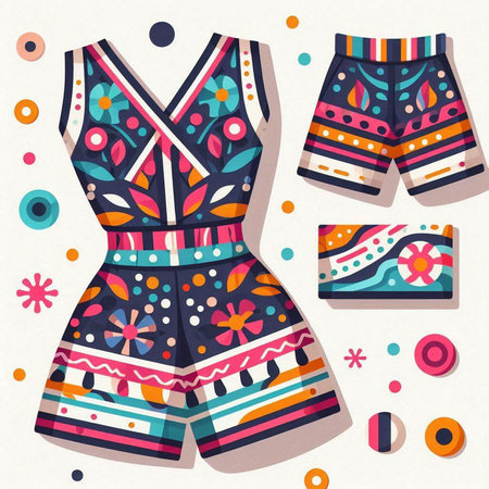 Women's summer clothes. Set of summer clothing. Vector illustration.のイラスト素材