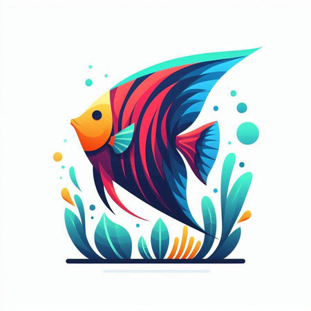 Colorful vector illustration of a tropical fish on a white background.のイラスト素材