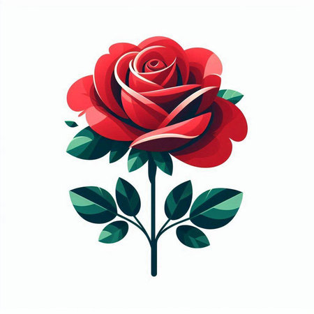 Red rose with green leaves isolated on white background. Vector illustration.のイラスト素材
